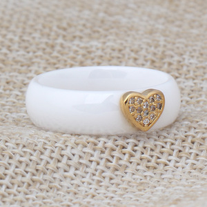 Bague en céramique en forme de cœur, 6 mm, micro-pavé de zircon blanc, bijoux unisexes, cadeau - Product Image 2