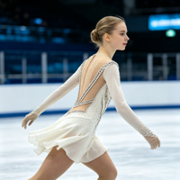 Robe de patinage artistique blanche à manches longues avec strass scintillants pour enfants et adultes, idéale pour les compétitions et spectacles sur glace