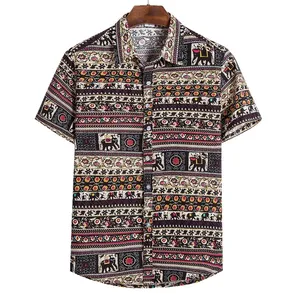 2024 하와이 스타일 남자의 반소매 인쇄 캐주얼 하와이안 셔츠 플러스 사이즈 셔츠