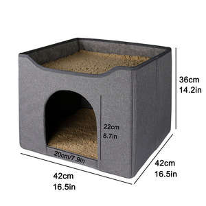 Pet Bed Square Blue Grey Fabric Fiber Fill <b>Hand</b> <b>Wash</b> Cat House Open Style Dual Purpose Folding Pet Bed - Product Image 4