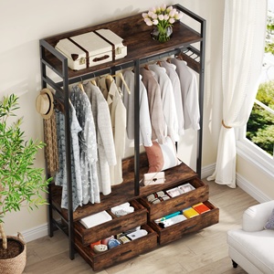 Organisateur de placard autoportant pour suspendre les vêtements, porte-vêtements robuste avec 4 tiroirs, 8 crochets et <span class=keywords><strong>étagère</strong></span>s de rangement - Product Image 4