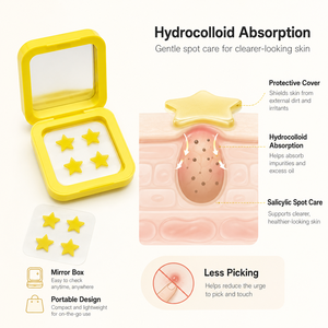 Boîte à miroir portable personnalisable en forme d'étoile, patchs hydrocolloïdes anti-acné à l'acide salicylique et à la formule Centella, imperméables et respirants - Product Image 6