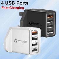 Chargeur mural USB 4 ports QC3.0, adaptateur de voyage universel à charge rapide pour téléphone portable et tablette, avec prises EU, US, UK, AU