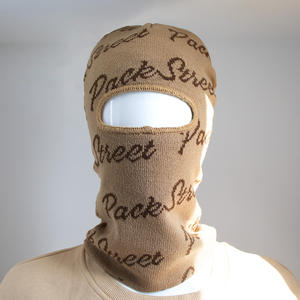 Designer Winter Outdoor Khaki Voll gesicht Jacquard Logo Ein Loch Strick Sturmhaube 1 Loch Custom Ski Maske - Product Image 1