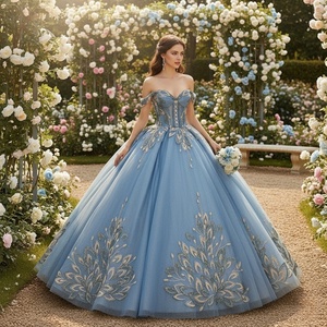 Vestidos de Quinceañera con Apliques de Encaje Azul Dy6908, Vestido de Gala con Lazo de Cuentas, Vestido de 16 Años Jancember - Product Image 1