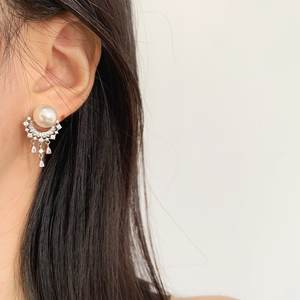 French Retro High-End Temperament S925 Pure <b>Silver</b> Moon Galaxy <b>Pearl</b> Tassel <b>Earrings</b> for Women Elegant Fashion Versatile - Product Image 2