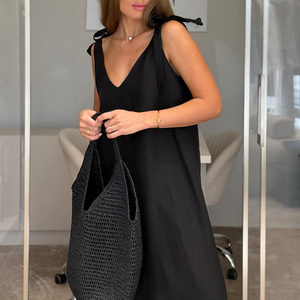 <span class=keywords><strong>Abito</strong></span> Lungo Estivo da <span class=keywords><strong>Donna</strong></span> in Cotone e <span class=keywords><strong>Lino</strong></span>, Senza Maniche, con Scollo a V e Spalline, Colore <span class=keywords><strong>Nero</strong></span> - Product Image 2