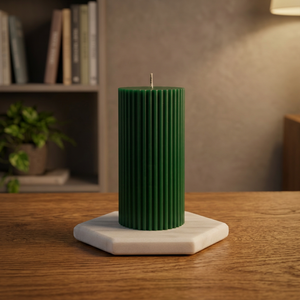Green Ribbed <b>Paraffin</b> Pillar Candle-Handmade Eco-Friendly Christmas Home Decor for Parties & Diwali Long Burning Scented Feature - Product Image 3