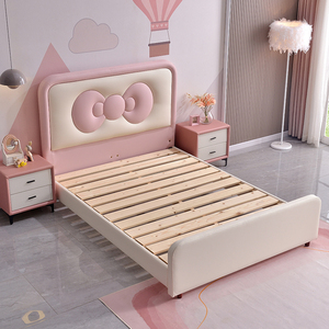 Lit d'enfant rose mignon en forme de nœud, mobilier de <span class=keywords><strong>chambre</strong></span> moderne, lit de princesse en cuir souple pour filles, ensemble de lit d'enfant de haute qualité - Product Image 4
