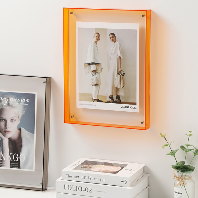 Transparent Acrylic Floating Photo Frame, Magnetic Picture Holder for Wall Mount & Tabletop Display