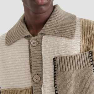 Chaqueta de punto de moda de algodón y lana personalizada para otoño e invierno, cárdigan de botones de punto de bloque de Color de gran tamaño para hombre - Product Image 4