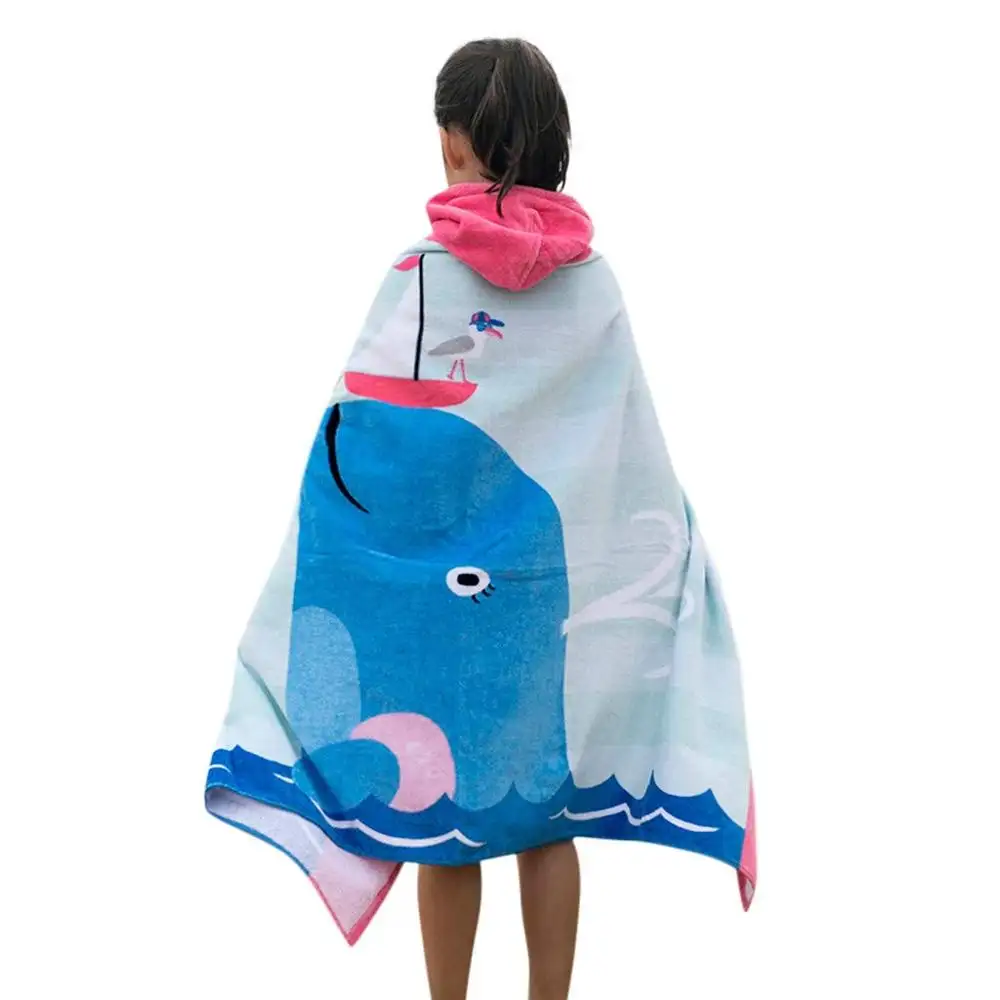 Asciugamano da bagno da spiaggia con Poncho con cappuccio per bambini 100% cotone per ragazze/ragazzi-delfino