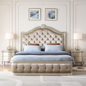 Meubles de chambre à coucher de style américain, lit en bois massif, lit king size luxueux capitonné, lit king size en bois - Product Image 1