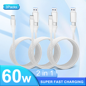 Cavo USB <span class=keywords><strong>2</strong></span> in 1 da Tipo A a Tipo C, Ricarica Rapida 60W, Intrecciato in Nylon, Cavo di Ricarica <span class=keywords><strong>2</strong></span> in 1 per iPhone 15, Samsung, Xiaomi - Product Image 1