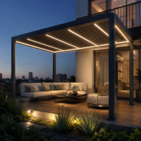 Pergola en aluminium facile à installer avec bandes lumineuses LED, commande électrique, gazebo extérieur pour jardin, patio, terrasse