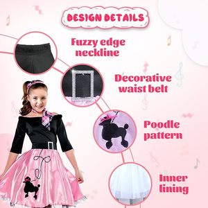 Robe Caniche Années <span class=keywords><strong>50</strong></span> pour Filles Halloween, Tenue Sock Hop Rétro avec Foulard et Serre-tête Incluant une Jupe Élégante - Product Image 4
