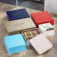 Boîte à gâteau carrée en métal avec logo personnalisé, boîtes à biscuits de qualité alimentaire pour biscuits, pain, en-cas, emballage cadeau