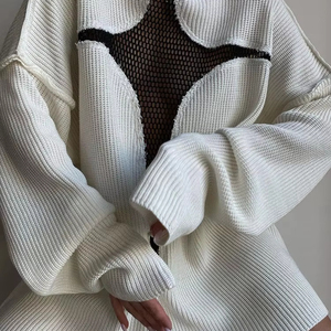 Maglione Pullover Vintage 2025 con Ricamo Floreale per <span class=keywords><strong>Donna</strong></span>, Design Traforato in <span class=keywords><strong>Maglia</strong></span> Casual, Moda Streetwear per Autunno Inverno - Product Image 1