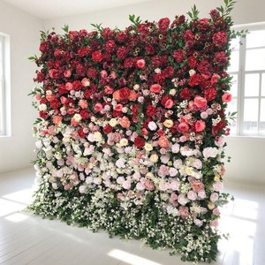 Mur de fleurs dégradé rouge à rose, panneau floral mixte, style romantique pour toile de fond de mariage et d'événements nuptiaux - Product Image 1