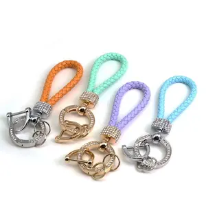 Цветная кожаная плетеная веревка, алмазная инкрустированный D-образное слово, брелок для ключей, брелок, подарок, мода