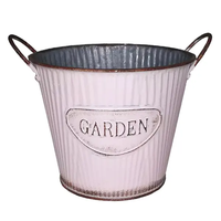 Pot de fleurs en métal galvanisé rose seau gaufré avec poignée vase décoratif pour plantes de maison et de jardin