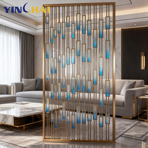 Divisor de Espacios de Lujo de Cristal, Metal Dorado y Acero Inoxidable con Luz para Sala de Estar, Vestíbulo de Casa, Diseño de Partición - Product Image 6