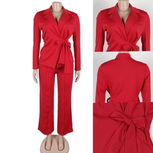Últimos Diseños de Conjuntos <span class=keywords><strong>para</strong></span> <span class=keywords><strong>Mujer</strong></span>, Trajes de <span class=keywords><strong>Oficina</strong></span>, Top con Cuello en V y Pantalones Anchos de Pierna, Conjunto de Dos Piezas, Ropa Femenina - Product Image 5