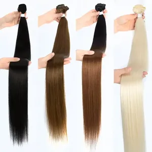 Super Soft Smooth Ombre Blonde High Resistant Bone Straight Synthetic Hair Bundles With Closure Synthetic Hair Manufacturing