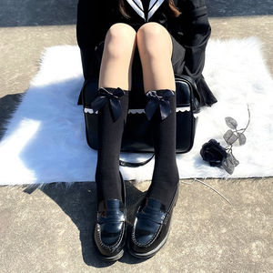 Women's Mid Calf Socks Velvet Bow Cotton Knee Socks For Youth Uniform Style - Product Image 4