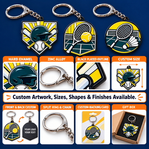 Custom Hard Enamel Baseball Tennis Badminton Metal Keychains OEM ODM - Product Image 4
