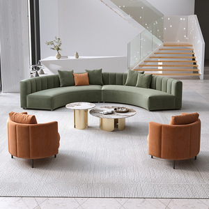 Sofá Curvo para Hotel con Espuma de Alta Densidad, Tela de Terciopelo, Diseño en Arco para Área de Recepción - Product Image 3