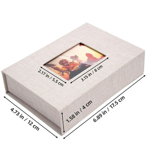Caixas De Armazenamento De Fotos De Linho Bege Lembrança Organizador Transparente Janela Elegante Foto Armazenar Fotos Linho Caixa Embalagem - Product Image 5