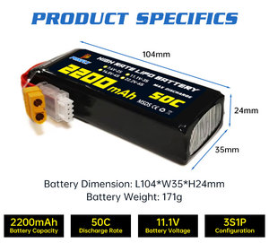Ponfly 2200mAh 50c 11.1V 3S RC Đua Xe thuyền Lipo có thể sạc lại pin 2200mAh 2S 4S 6S 7.4V 14.8V 22.2V Li-polymer pin - Product Image 2