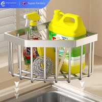 Étagère de rangement murale multifonctionnelle moderne en acier inoxydable pour évier de cuisine, support pour éponge et tampon à récurer avec drainage