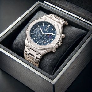 Nuovo <span class=keywords><strong>Orologio</strong></span> Meccanico <span class=keywords><strong>Automatico</strong></span> da <span class=keywords><strong>Uomo</strong></span> con Tre Quadranti, Sei Lancette e Fasi Lunari, Cinturino in <span class=keywords><strong>Acciaio</strong></span> Inossidabile, Orologi di Lusso per la Moda Maschile - Product Image 4