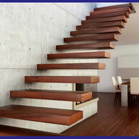 Escalier flottant cantilever haut de gamme pour intérieur, marches en bois massif naturel, escalier suspendu pour villa de luxe