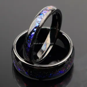 POYA Nebula Couple Rings 8mm 6mm Black Polished Dome Tungsten Wedding Ring For Men Comfort Fit