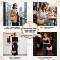 Sac croissant en cuir PU rose personnalisé avec logo, sac à bandoulière souple, sac hobo demi-lune, sac à main minimaliste sous le bras