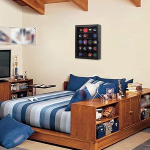 Vitrine murale noire grand format pour 20 rondelles de hockey, avec verre véritable, type boîte à ombre, pour collection - Product Image 1