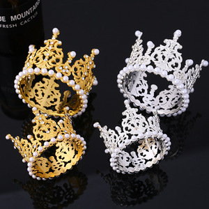Mini alliage d'or perle couronne fleur décoration couronne gâteau accessoires mariage gâteau décoration bouquet gâteau topper couronne - Product Image 1