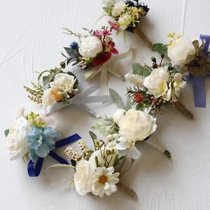 卸売ブライダル花婿ウェディングウエディング造花シミュレーションベージュシリーズブローチショルダーリストフラワーコサージュ - Product Image 5