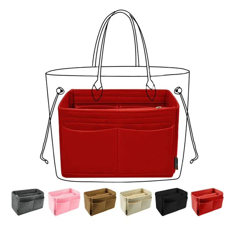 multifunctional luxury zipper type tote purse insert organiser handbag felt inner felt bag organizer