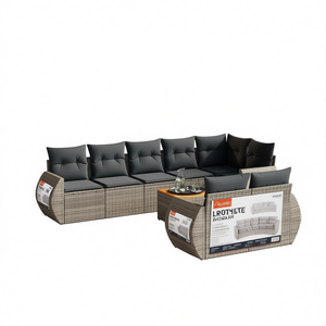 Conjunto de Sofá Modular de Jardín en Ratán Gris, 6 Plazas, Muebles de Exterior de Diseño Contemporáneo con Estructura de Mimbre Resistente - Product Image 1