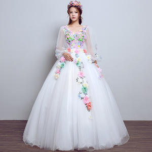 Vestido de noche de manga larga con escote en V, con cordones, largo hasta el suelo, para boda - Product Image 1