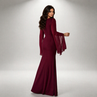 Robe de soirée sirène élégante pour femme, longue, en mousseline plissée, transparente, à col en V et manches cascade, idéale pour l'été