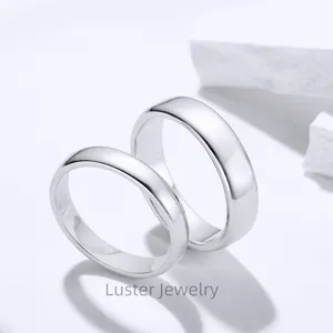 Kilau 925 Sterling cincin perak pengaturan tanpa batu 4mm/6mm lebar cincin pernikahan Set untuk wanita dan pria