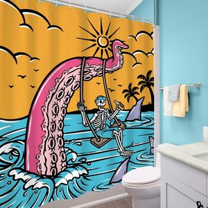 Vintage Romantic Gothic Skull Skeleton <b>Shower</b> <b>Curtain</b> <b>Funny</b> Spooky Black Rose Retro Floral Plant Retro Style Home Decor Hooks - Product Image 4