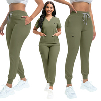 Cintre élégant à boucle d'épaule costumes de gommage médicaux femmes hommes ensemble d'allaitement Logo personnalisé col en V pantalon de survêtement uniformes d'hôpital