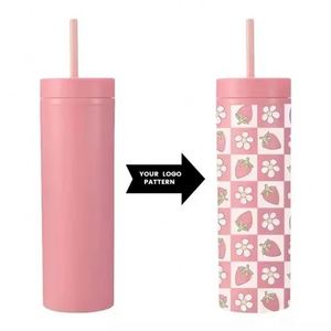 Custom Logo Acrylic 16oz 460ml Double Wall Skinny Matte Tumblers <b>with</b> <b>Lid</b> <b>and</b> <b>Straw</b> Plastic <b>Cups</b> Drinkware Business Gifts - Product Image 4