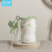 DILLER - Taza Aislada con Revestimiento Cerámico de 320 ml, Termo de Acero Inoxidable 316 con Adorno de Conejo para Mujeres y Niñas